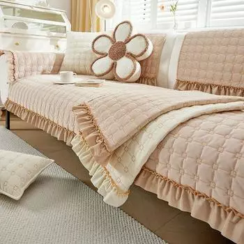 Четырехсезонный универсальный однотонный плюшевый диван-подушка, украшение для гостиной, противоскользящее полотенце для спинки, современный минималистский чехол для дивана «все включено» 70x70cm 1pcs