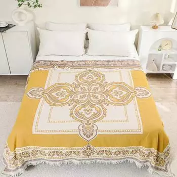 Четырехслойное хлопковое марлевое полотенце с кисточками для взрослых, одеяло в этническом стиле, европейское одеяло, односпальное, двухместное, для дивана, одеяло для сна 150x200