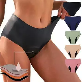 Четырехслойное женское физиологическое нижнее белье с высокой талией, бесшовные женское нижнее белье, трусики S чёрный