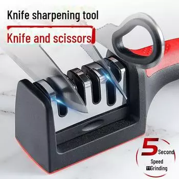 Четырехступенчатая точилка для ножей: Быстрая заточка кухонных ножей и ножниц за 5 секунд с тонкой заточкой и универсальным уходом за лезвиями.