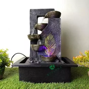 Четырехуровневый настольный фонтан с RGB светодиодной подсветкой для домашнего декора/подарка/Васту/Пуджи/ресепшена/новоселья (мох зеленый)