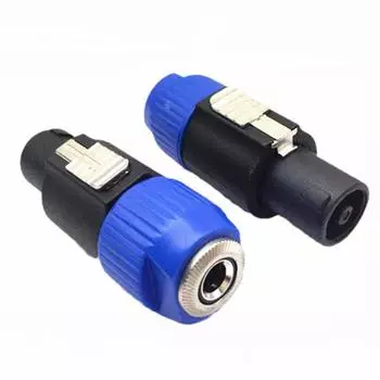 Четырехжильный 6,5-мм аудиоадаптер «мама» с металлическим авиационным замком и европейским разъемом синий