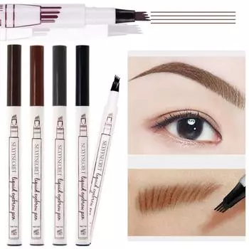 Четырехзубчатый карандаш для бровей Ультратонкий карандаш для бровей с эффектом карвинга Водостойкий жидкий карандаш для бровей Стойкий карандаш для бровей 01# Chestnut