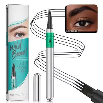 Четырехзубцовый жидкий карандаш для бровей Гладкий водостойкий наконечник-кисточка Четырехзубцовый жидкий карандаш для бровей One Size чёрный