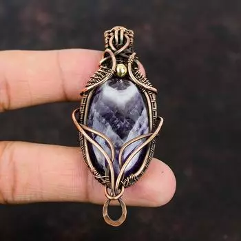 Chevron Amethyst Copper Pendant Copper Wire Wrapped Pendant Gemstone Designer Jewelry Copper Wire Pendant Handmade Jewelry Gift For Friend