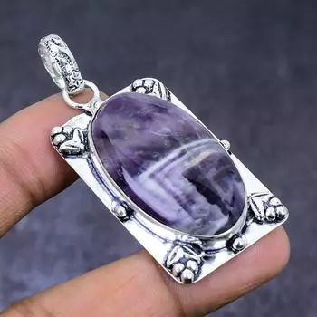 Chevron Amethyst Gemstone 925 Steling Silver Jewelry Pendant 2.36 c2T82