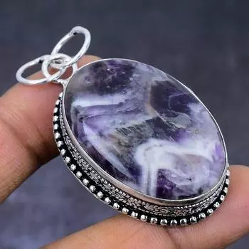 Chevron Amethyst Gemstone 925 Steling Silver Jewelry Pendant 2.21 o8J80