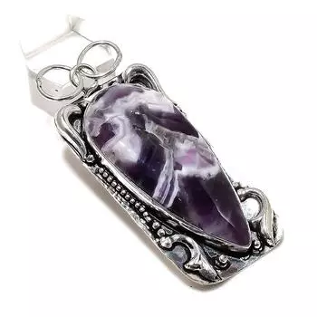 Chevron Amethyst Gemstone 925 Sterling Silver Jewelry Pendant 2.76 F1P10
