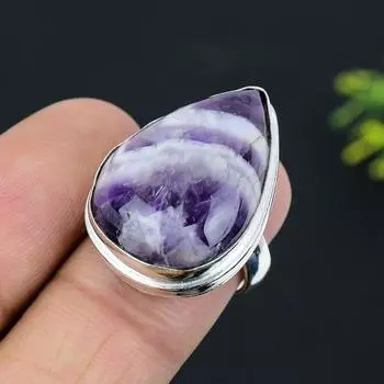Chevron Amethyst Gemstone 925 Sterling Silver Jewelry Ring Size 6.5 L7W49