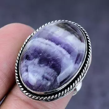 Chevron Amethyst Gemstone Handmade 925 Steling Silver Jewelry Ring Size 7 m6S17