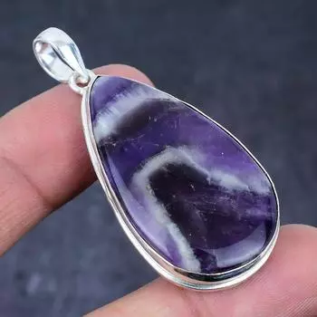 Chevron Amethyst Gemstone Handmade 925 Sterling Silver Gift Pendant 2.25 T4a99