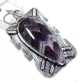 Chevron Amethyst Gemstone Handmade 925 Sterling Silver Pendant 2.36 f2E77