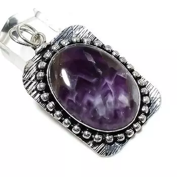 Chevron Amethyst Gemstone Handmade 925 Sterling Silver Pendant 2.36 C5C05