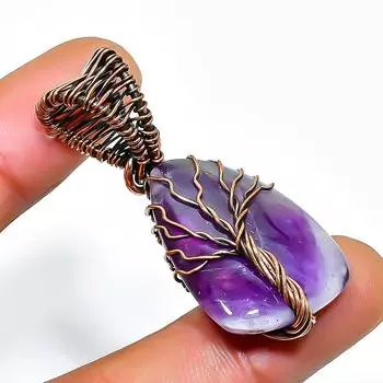 Chevron Amethyst Gemstone Handmade Copper Wire Wrap Jewelry Pendant 1.77 1.77 фиолетовый