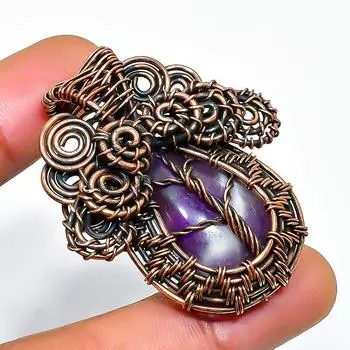 Chevron Amethyst Gemstone Handmade Copper Wire Wrap Jewelry Pendant 1.58 1.58 фиолетовый