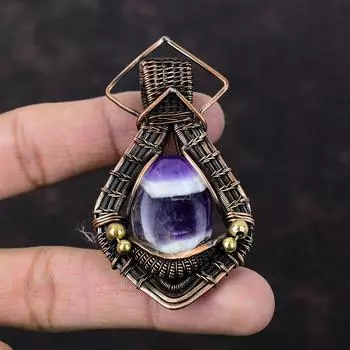 Chevron Amethyst Pendant Copper Wire Wrapped Pendant Gemstone Pendant Ethnic Jewelry Handmade Pendant Gift For Her Beautiful Copper Jewelry