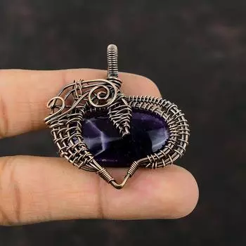 Chevron Amethyst Pendant Copper Wire Wrapped Pendant Handmade Pendant Wire Wrap Gemstone Jewelry Gift For Him Copper Jewelry Amazing Pendant
