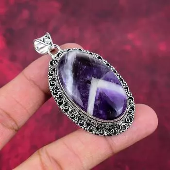 Подвеска с аметистом в виде шеврона, драгоценные камни, кулон из стерлингового серебра 925 пробы, антикварные ювелирные изделия ручной работы в подарок для матери 2.55 Inches фиолетовый