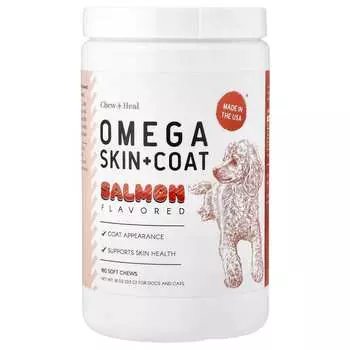 Chew + Heal Omega Skin + Coat, Для собак и кошек, Лосось, Мягкие жевательные таблетки 180, 513 г (18 унций)