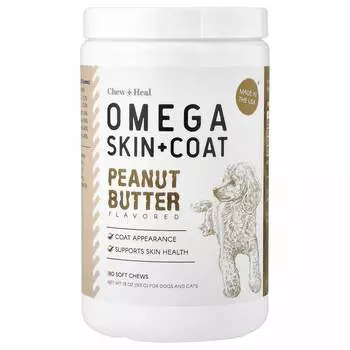 Chew + Heal Omega Skin + Coat, для собак и кошек, арахисовая паста, мягкие жевательные таблетки 180, 513 г (18 унций)