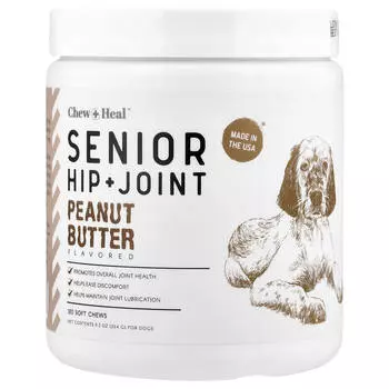 Chew + Heal Старший Возраст Бедро + Сустав, Собаки, Арахисовое Масло, Мягкие Жевательные Таблетки, 120 Штук, 264Г (9.3 унции)