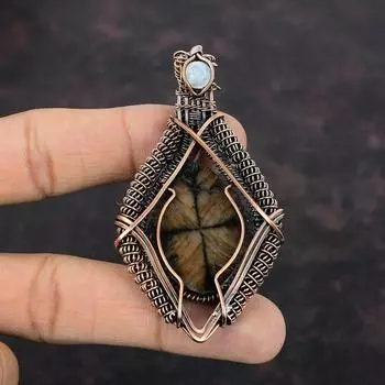 Chiastolite Pendant Copper Wire Wrapped Pendant Genuine Gemstone Pendant Copper Wire Wrap Jewelry Handmade Pendant Rainbow Moonstone Jewelry