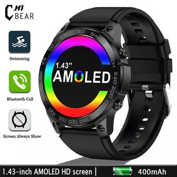 Chibear 1.43 Amoled экран NFC металлический корпус мужские умные часы экран всегда показывает 400 мАч большая батарея Bluetooth вызов умные часы мужские