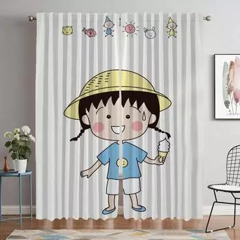 Chibi Maruko-chan Halloween Decoration Shades Curtains for Bedroom Window Curtain for Room 2 Panel Home Interior Curtains Living W50xH70cmx2pcs-CL