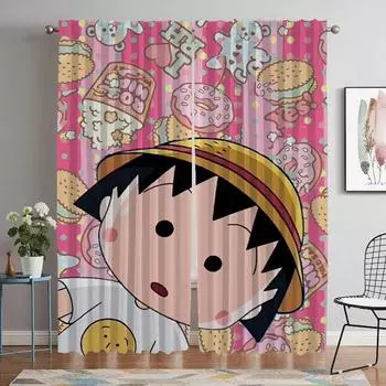 Chibi Maruko-chan Shades Anti-mosquito Curtains for Living Room Blackout Curtain for Room 2 Panel Partition Halloween Decoration W50xH70cmx2pcs-CL