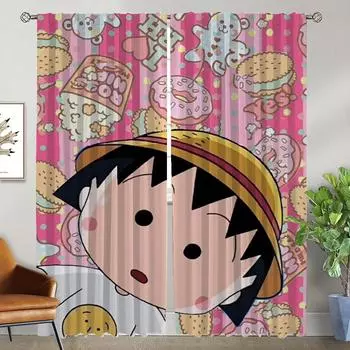 Chibi Maruko-chan Tulle for Bedroom Blackout Curtain for Room 2 Panel Kitchen Curtains Home Interior Curtains Shades Partition W50xH70cmx2pcs-CL