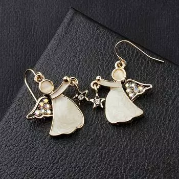 Chic Angel Wings & Star Dangle Earrings - Vintage-Inspired , Perfect for Valentine s Day & Casual Attire, Fashionable Women s Jewelry Gift бежевый