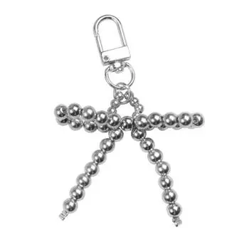 Chic Bowknot Pendant Beads Bag Charm Fashion Bag Pendant AlloyAcrylic Material Stylish Beaded Keychain for Daily Use серебряный
