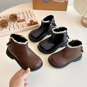 Chic Children Fashion Princess Boots Sweet Trend Girls Ankle Boots Winter Versatile Kids Causal Warm Cotton Boots Ruffled Edge 21 чёрный