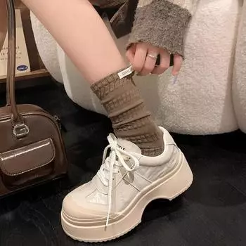 Chic Design luxury Women sneaker Fashiona Lightweight Wedge platform Casual Walking shoes For girl GermanTrainer shoes 35 коричневый