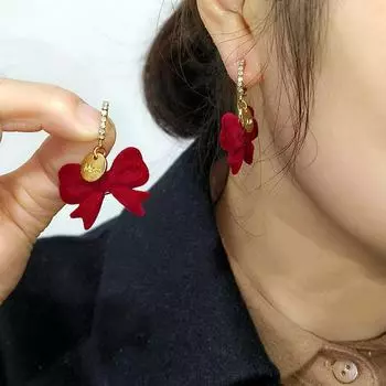 Chic Flocking Bow Pendant Earrings: Korean Style, Elegant Autumn/Winter Accessory Flocked bow earrings