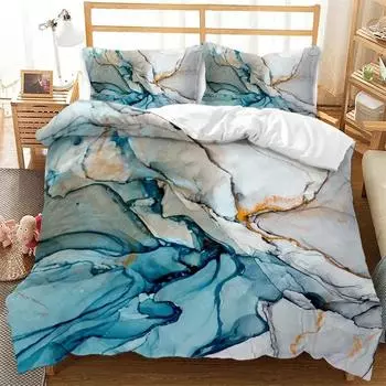Chic Girly Marble Duvet Cover Abstract Geometric Bedding Set Microfiber Glitter Blue Comforter Cover King Queen for Kid Teen Boy EU single(135x200cm)