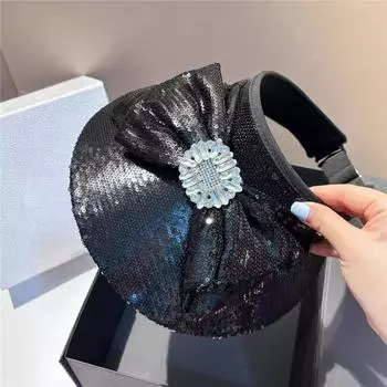 Chic Ins Летняя черная блестящая бантовая хрустальная дрель-пряжка Модная без милой солнцезащитной шапки для женщин для отдыха козырек head size 57cm