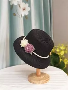 Chic Ins Летняя трава Хепберн Элегантная узкая кепка из органзы с розовым жемчугом и цепочкой для женщин-рыбаков head size 57cm