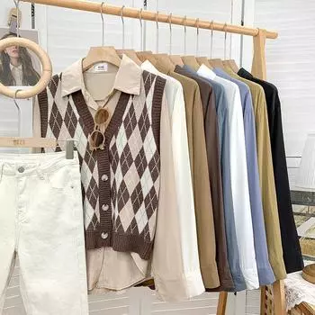 Chic Loose and Thin Long-sleeved White Shirt for Women, Early Autumn Design Sense, Niche Temperament, Stacked with Professional Tops S чёрный