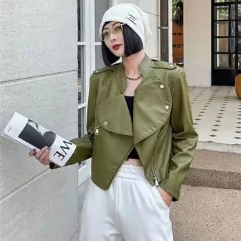 Chic Love Big Lapel Мотоциклетная кожаная куртка женская Niche Design Милая и классная короткая куртка из натуральной кожи премиум-класса Куртка M