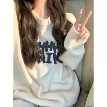 Chic Milk Fufu round Neck Loose Gentle Heattech Sweater White M Suggested 47.50 kg-55.00 kg