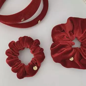 Chic Red English Label Sponge Headband & Hair Rope Set - Versatile, High-Quality Hair Accessories