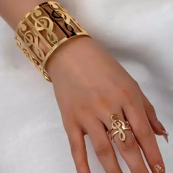 Chic Summer Music Note Jewelry Set - Cute & Sexy Iron Bangle and Ring Combo for Women, Perfect for Vacations & Festivals золотой