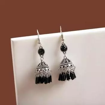 Chic Tassel Lantern Earrings Exquisite Black Chandelier Drops Dangling Ethnic Style Hooks Earrings With Tassels