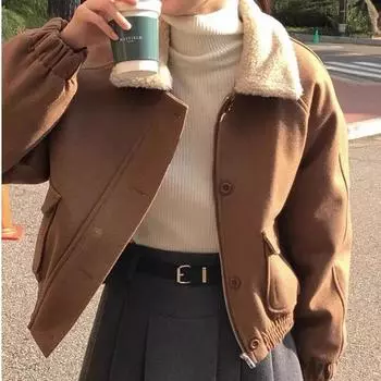 Шикарное зимнее ретро красивое пальто с лацканами, двойным карманом, свободное повседневное пальто с длинным рукавом из искусственной овечьей шерсти для женщин M серый