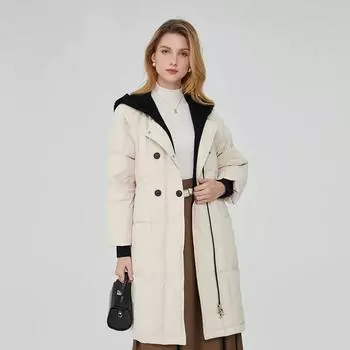 Шикарная женская одежда Зимние длинные парки Куртка с капюшоном на хлопковой подкладке Теплая свободная ветрозащитная куртка Стеганая куртка с длинным рукавом Верхняя одежда S чёрный