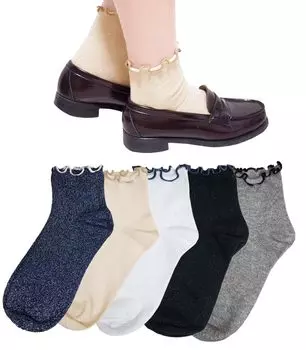 Chica Hurra Socks 2 Pair Set Plain Mellow Bicolor Crew Length Crew Socks Shoes Socks Cute Thin Ladies Mellow Ruffles Thin Adults Boxed Mellow Wide