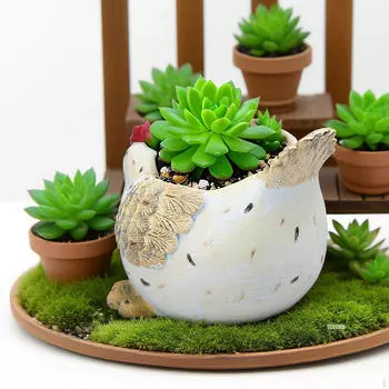 Chicken Statue Planter Hen Flowerpot Home Office Holder Animal Sculpture Miniature Vase Plant