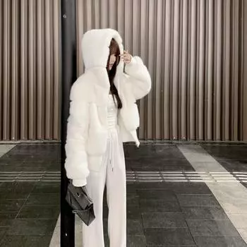 CHICYOU искусственная норка экологически чистая теплая мягкая вощеная искусственная шуба с капюшоном и длинными рукавами осенне-зимнее повседневное пальто верхняя женская тенденция S spot белый