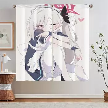 Chiffon Curtain Tiebacks Blue Archive Living Room Curtain for Children s Room Partition Short Window Curtains Tulle in Kitchen W50xH70cmx2pcs-CL